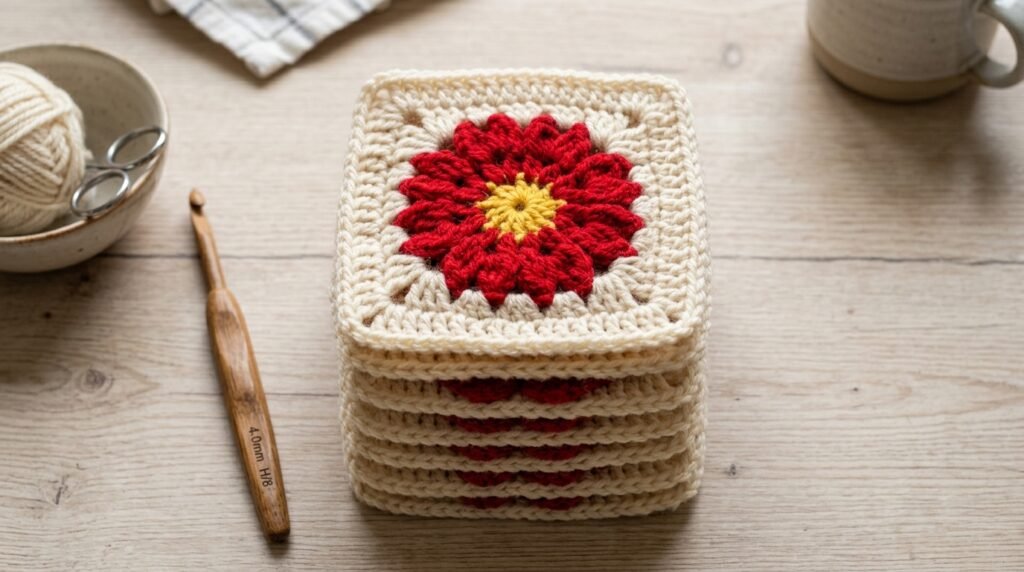How to Crochet the Red Flower Granny Square (Free Pattern)