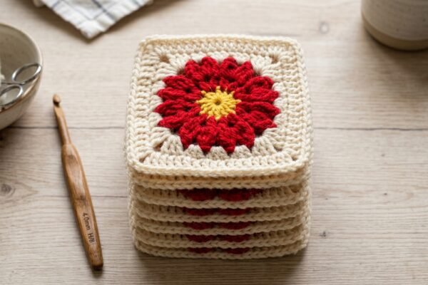 How to Crochet the Red Flower Granny Square (Free Pattern)