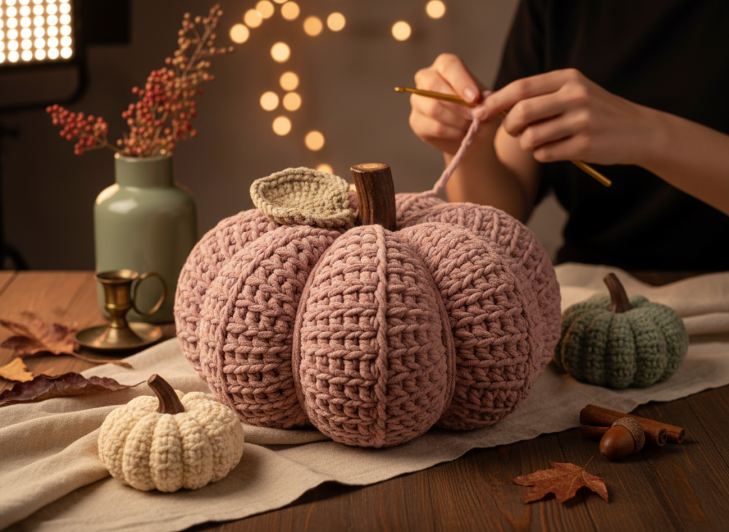 The "Magic" Dusty Rose Crochet Pumpkin: From Strip to Centerpiece!