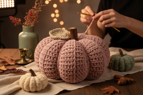 The "Magic" Dusty Rose Crochet Pumpkin: From Strip to Centerpiece!